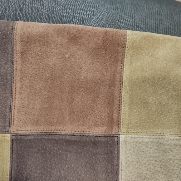 Unique Genuine Suede Leather Color Block Lined Skirt SZ 5/6 - Picture 3 of 5